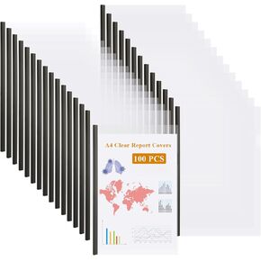 100pcs A4 Clear Report Cover مع شريط عرضي 10 مم من مجلدات عرض تقديمي واضحة واجهة A4 مع غطاء 100 ورقة السعة لحجم الحروف ، مستندات الملفات