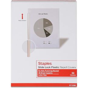 أغلفة تقرير قفل شريحة Staples ، حجم الرسالة ، واضح ، 100/كرتون (ST10505-CCVS)