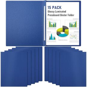 15 Pack 8. 5" x 11" Blue Pressboard Report Covers, Letter Size Paper Folders with Metal Prong Fastener, 3'' Capacity Glossy File Documents Presentation Binder Portfolios Holders