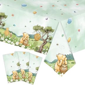 3pcs Party Tablecloth Bear Baby Shower Tablecloths Classic Bear Disposable Thickened Plastic Table Cover for Kids 1st 2rd Baby Party Supplies 54x108Inches (Yellow)
