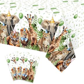 MPANWEN SAFARI JUSTINGLE TOMLOOTH لعيد ميلاد ديكورات استحمام الطفل - 3 حزمة 54 '× 108' 'حديقة الحيوان SAFARI حفلة عيد ميلاد للحزب