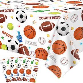 4 Pack Sports Tablecloth Sports Party Decorations Sport Theme Birthday Table Cloth Soccer Basketball Football Baseball Table Covers for Boys All Star Sport Themed Parties Supplies 51 x 86 in