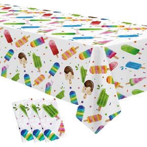 Popsicle Party Tablecloth Decorations - Disposable Ice Cream Popsicle Birthday Party Supplies Table Cover, Summer Popsicle Baby Shower Table Decorations Table Cloths- 3 Pack (54in x 108in)