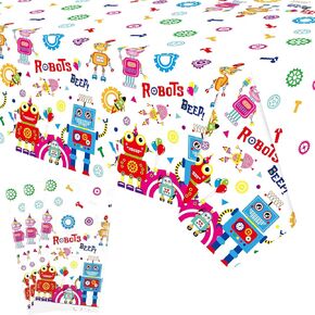 3 Pieces Birthday Party Tablecloth Decorations, Robot Theme Party Tablecovers, Robot Party Supplies, Robot Birthday Party Table Cover for Boys Girls Kids