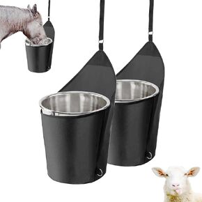 2Pcs Horse Feed Bag Trailer Bucket Bag for 5 Gallon Water Bucket,1600D Oxford Horse Trailer Organizer for Hanging on Trailers Stalls,Black