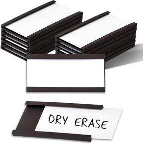 50 Pack Magnetic Label Holders, 'C' Channel Magnets Card Holders with Dry Erase Insert Label Card for Metal Racks and Shelves (1" x 2")