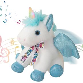 Happy Birthday Gifts Unicorn Plush Toy The Cormers Glowing Singing Happy Birthday Song,Unicorn Stuffed Animal with Moving Wings,Party Gift for Toddlers Boys Girls Kids, 11" Pink