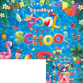 BINQOO Goodbye Pool Hello School Backdrop End of Summer Holiday Pool Party Background Welcome Kids Students Back to School Classroom Party Decor Banner (7x5FT)