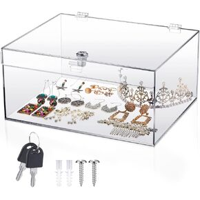 Acrylic Locking Display Case with Keys 12.2" x 5.75" x 4.6" Large Clear Lock Box Display Case Snack Lock Storage Box for Fridge Figures Jewelry Toys Home Storage