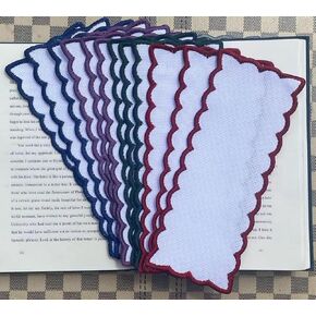 12 pcs 16count aida Fabric Christmas Colored Scallop Edged Blank Cross Stitch Bookmark for DIY,aida Fabric Edged Cross Stitch Book Mark Blank to Cross Stitch
