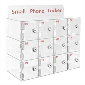 12 Slots Cell Phone Lock Box Wall-Mounted Cell Phone Storage Cabinet Acrylic Material with Door Locks and Keys Cell Phone Holder Classroom Transparent Cell Phone Locker for Office Classroom (12 Slots)