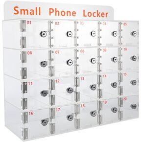 HaroldDol 20 Slots Acrylic Clear Cell Phone Locker Box with Door Locks and Keys, Wall-Mounted Cell Phones Storage Cabinet Pocket Storage Locker Box for Classroom Office (20 Slots)