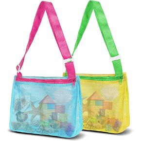 VOROLO Mesh Beach Bag for Holding Toys,Sand Towels Tote for Kids Seashell Collecting,Swimming Accessories for Boys and Girls