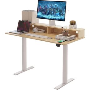 2-Tier Height Adjustable 45" Electric Standing Desk - Upgraded Ultra Durable Home Office Large Rectangular Computer Table or Laptop Sit Stand Workstation - Rustic Brown