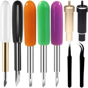 HOOFULL 55 PCS Replacement Plotter Blades Compatible with Cricut Machines for Explore Air/Maker/Expression, Include 2 PCS Housing, 2 PCS Tweezers, Golden Fine Point, Black Deep Cutting Blades