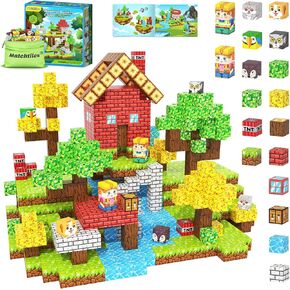 100PCS Magnetic Blocks with Forest Animals, Magnetic Building Blocks Magnet Cube Toys Stacking, Build Forest World Set, STEM Montessori Sensory Toys for Kids Boys Girls Age 3 4 5 6 7 8 9 10 Gifts
