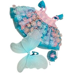 Butterfly Fairy Dress with Colorful Wings for 14-18 inch Stuffed Animals – Plush Toy Clothes for Teddy Bears, Soft Outfits, Dress Up Costumes, Birthday or Playtime Accessories