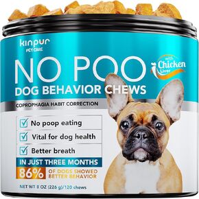 Kinpur Pet Care No Poo Behavior Chews - Help Dog Beat The Habit with Natural Pumpkin, Broccoli, Chamomile, Chicken Liver - Forbids Poop Eating - Coprophagia Stool Eating Deterrent