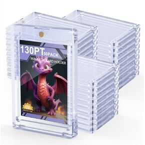 130PT 15 Pack Magnetic Card Holder for Trading Cards, One Card Touch Holder, U-V Protector Baseball Card Hard Plastic Cover for Football Basketball Sports Game