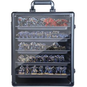 Miniatures Storage Case Modular Miniatures Transport Case with 5 Trays,Miniatures Carrying Transport Display Storage Case Aluminum Alloy Frame (Black)