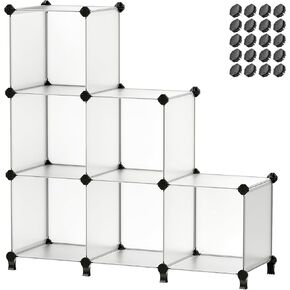 SONGMICS 6 Cube Storage Organizer, 11.8 x 11.8 x 11.8 Inch Cubes, 20 ABS Connectors, Each with 8 Slots, White and Black ULPC111W01 and UAULPC0B20