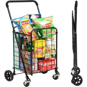Shopping Cart for Groceries, 396 LBS Super Capacity Folding Utility Cart with Waterproof Liner, 360° Rolling Swivel Wheels Collapsible Cart, Heavy Duty Trolley for Laundry, Groceries (Jumbo+Bag)