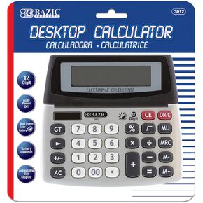 BAZIC 12-Digit Dual Power Desktop Calculator with Adjustable Display (Case of 72) (3012-72)