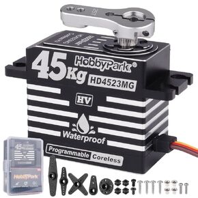 HobbyPark Waterproof RC Servo High Torque Coreless Motor Metal Gear Digital Servo Aluminum Case Parts for 1/8 1/10 RC Crawler RC Truck RC Car Buggy Basher Bashing Control Angle 180° (35kg Torque)