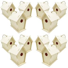 FBIRDY 12pcs DIY Wood Birdhouses Unfinished Wooden Bird House for Crafts and Arts Paint Unpainted Bird House to Build (12pcs)