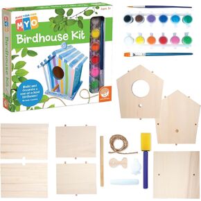 MindWare Make Your Own Birdhouse Kit - Wood Art Kit for Kids - Includes Pre-Cut Wood Pieces and Art Supplies to Assemble and Paint Your Own Bird House - Ages 5 and Up