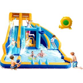 Inflatable Double Water Slide for Kids 3-10, 13.1x13.1x7.6 FT Bounce House Water Park with Long Dual Slides, Large Splash Pool, Climbing Wall, Water Cannons, Boxing Game