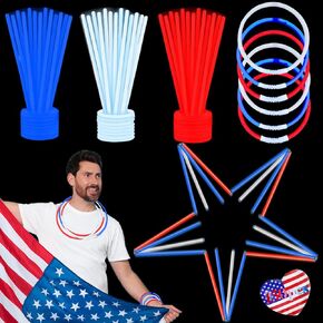 150Pcs Patriotic Glow Sticks, 4th of July Glow Items, Red White & Blue Glow in the Dark Sticks for Independence Day Party Supplies 4th July Accessories