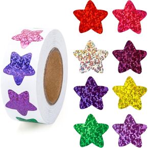 Anwyll Star Stickers - 500Pcs 1Inch 4th of July Stickers Glitter Stars Sticker Self-Adhesive Red Blue Silver USA Patriotic Star Shaped Sticker for Kids Reward Art Craft Memorial Independence Day Decor