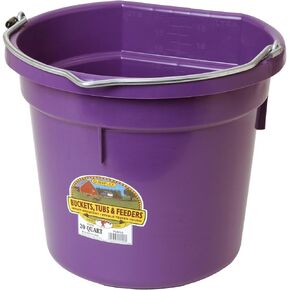 Little Giant® Flat Back Plastic Animal Feed Bucket | Animal Feed Bucket with Metal Handle | Horse Feed & Water Bucket | 20 Quarts | Purple