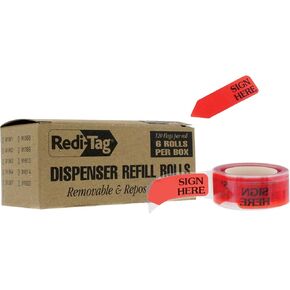 Redi-Tag Self-Stick "Sign HERE" Arrow Flags for Documents, Message Arrow Page Flag, 6 Pack Refill Rolls, Red, 120 Flags per Roll (91002)