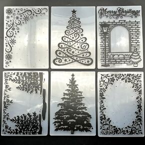6 Pcs Embossing Folders for Card Making Embossing Stencil Template DIY Plastic Paper Card Decorating Mold for Scrapbook Photo Album DIY Craft, 5.83 x 4.1 Inch(Christmas Elements)