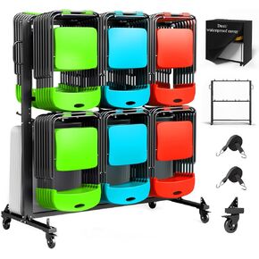 Folding Chair Rack Cart Chair Storage - Heavy-Duty 1100LB Capacity Holder for 84 Folding Chairs or 42 Chairs & 12 Tables - Includes Weatherproof Cover, Elastic Straps, Locking Wheels