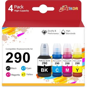 GI-290 GI 290 Ink Refill G3200 G4210 Compatible Replacement for Canon GI 290 Ink Bottles Kit for G1200 G2200 G4200 G1000 G1100 G1310 G1400 G1800 G1810 G1900 G2000 Printers（4 Pack）