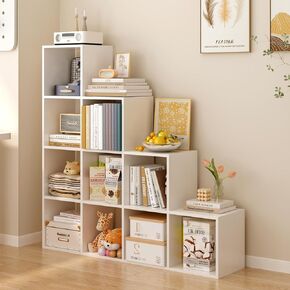 خزانة الكتب Cube Storage-رف زاوية 5 مستويات على شكل حرف L ، منظم قابلاً للانعكاس من 15-Cube للمنزل والمكاتب ، أبيض