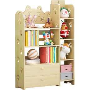 Bookcase Shelf Floor-Standing Four-Tier Storage Rack with Drawer Storage Rack is Suitable for Living Room Children's Bedroom Study Office Bookshelf with Storage