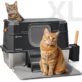 Stainless Steel Litter Box With Built-in Odor Control - 28L XL Enclosed Metal Cat Litter Box For Large Cats High Sided 3 in1 XXL Extra Large Deep Boxes For Indoor Cats With Mat- Steps- And Scoop Green