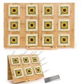 25" x 16" Crochet Blocking Board Foldable - Bamboo Blocking Boards for Crochet Projects with 15 Stainless Steel Pegs, Gifts for Mothers, Grandmothers