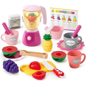 Golray Play Blender Toys Kitchen Appliance Accessories Set with Cutting Play Food/Tea Party Set, Kids Play Kitchen Appliances for 3 4 5 6 Year Old Todder Girls Boys Kitchen Pretend Play Toy