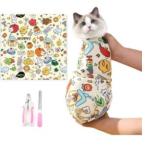 27.5 in Cat Grooming Wrap for Cutting Nails：Self-Adhesive Grooming Cloth, Cat Restraint Wrap for Trimming, Feeding Medication, and Tooth Brushing（27.5in*27.5in