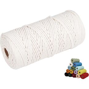 Macrame Cord, 3mm x 109Yards,Colorful Cotton Cord,Natural Cotton Macrame Rope for Wall Hanging & Boho Decorations, Plant Hangers,Crafts Cord for DIY,Knitting,Beige White in Saudi Arabia