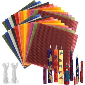 LDHHYH 24pcs 8 x 8 Inch Beeswax Sheets for Candle Making, 12 Bright Colors Beeswax Candle Making Kit for Adults, Honeycomb Sheet with Cotton Wick for DIY Craft Gift