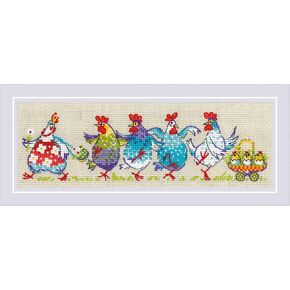 RIOLIS Cluck Cluck 2266 Animals Cross Stitch Kit 9½"x3¼, Cross Stitch Kits for Beginners & Advanced, Crossstitching Kits Adult, Counted Stitching Kits, Easter Embroidery Kit