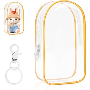 Clear Figure Display Bag with Keychain for Doll, Positive Doll Storage Bag, Pouch Keychain Charms for Collectibles (with Zipper- Waterproof) Building Block Storage Bag,7.4 * 4.2 inch