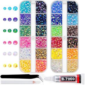 19600Pcs 28 Color 3mm 4mm Resin Jelly Rhinestones for Crafting with b7000 Glue Clear with Precision tip, Rhinestones for Bedazzling Crystal for DIY Crafts Clothing Tumblers Mugs Shoes Fabric Decor
