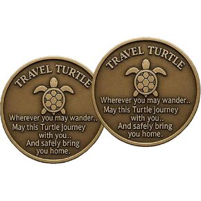 (2PCS) Travel Turtle Pocket Hug Coin,Ocean Coins,Good Luck Coin, Lucky Coin, with Blessing Poems Engraved on Both Sides, A Perfect Commemorative Gift,May it Bring You Good Luck